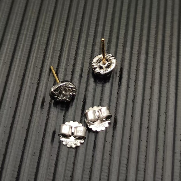 Men David Yurman Silver Small White Diamond Pyramid Earrings